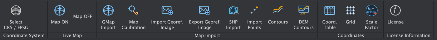 Topo Tools Mac Ribbon Toolbar — Land surveying commands for iCADMac on macOS Apple Silicon
